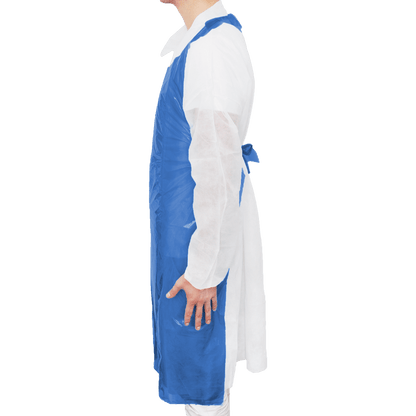 Grembiule MaiMed Light PE, grembiule in PE 75x120 cm blu, 100 pezzi/confezione, bloccato, superficie liscia | Confezione (100 pezzi)