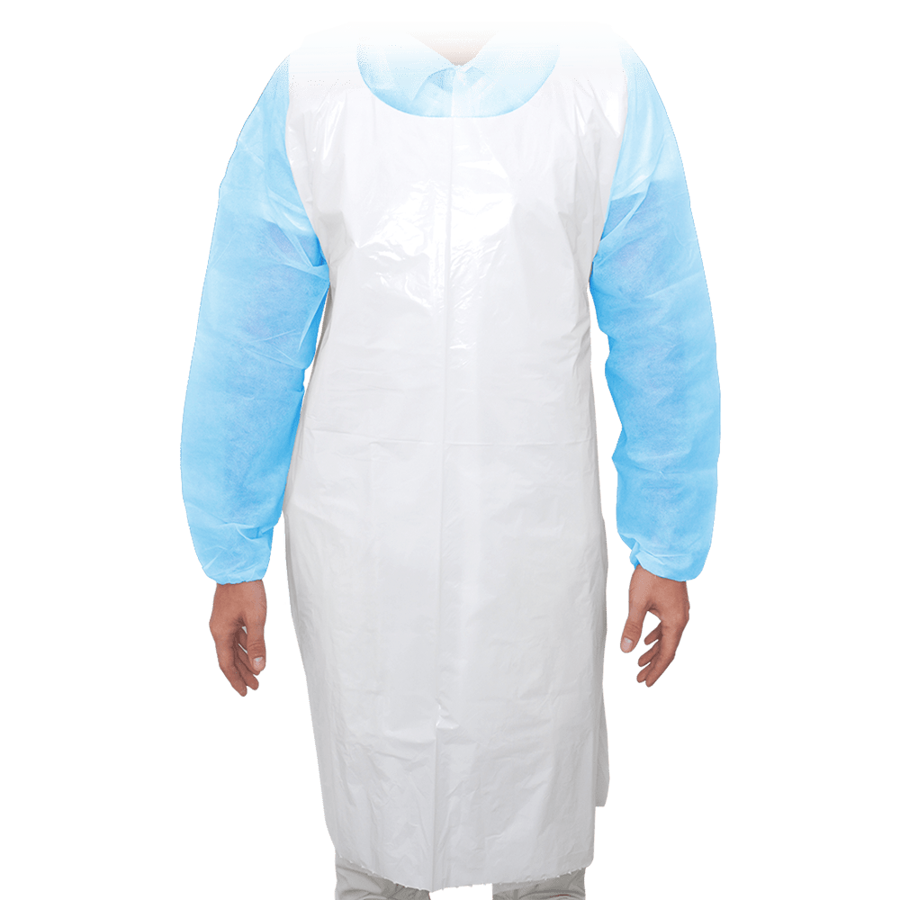 MaiMed-Apron Light PE, grembiule in PE 75x120 cm bianco, 100 pezzi/confezione, bloccato, superficie liscia | Confezione (100 pezzi)