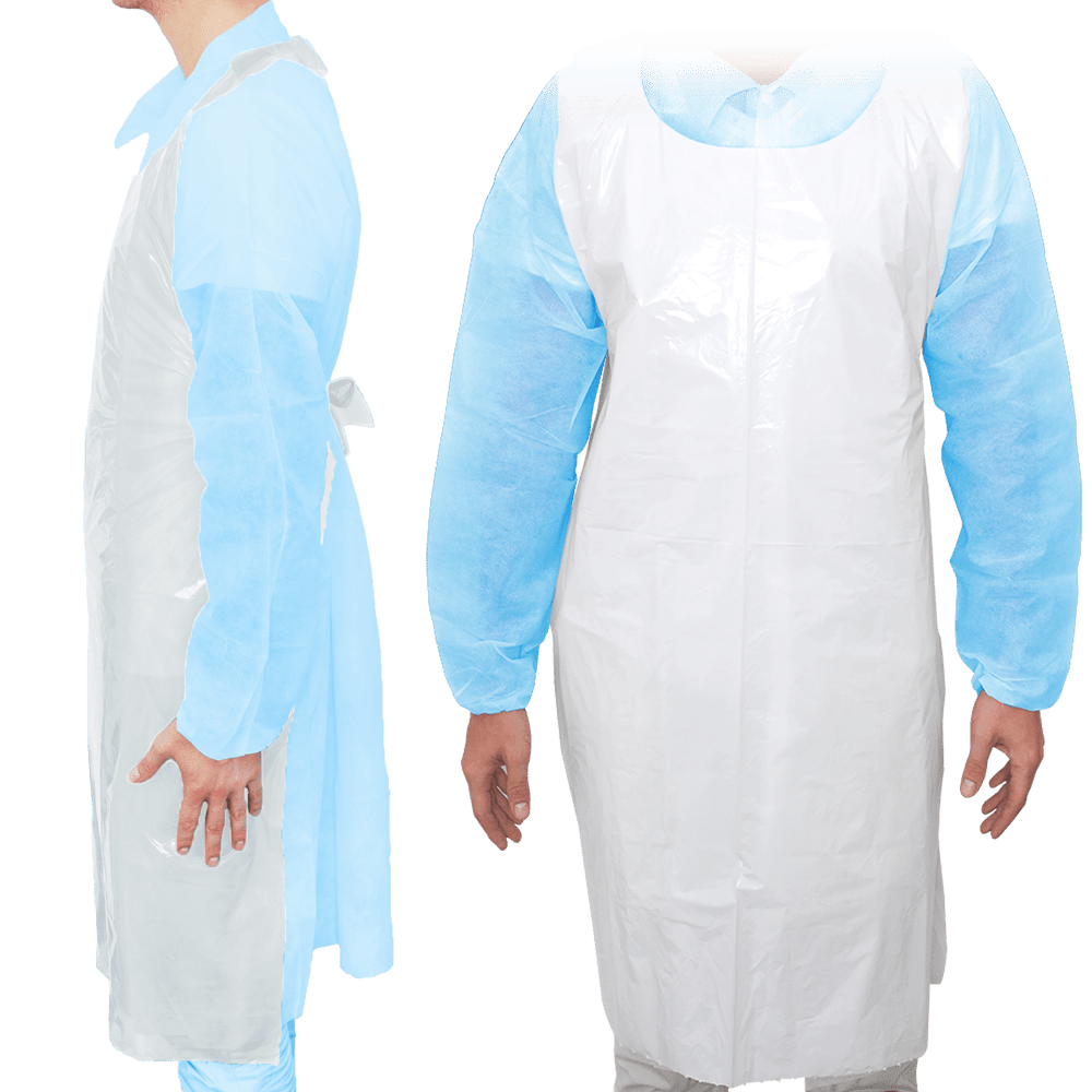 MaiMed-Apron Light PE, grembiule in PE 75x120 cm bianco, 100 pezzi/confezione, bloccato, superficie liscia | Confezione (100 pezzi)