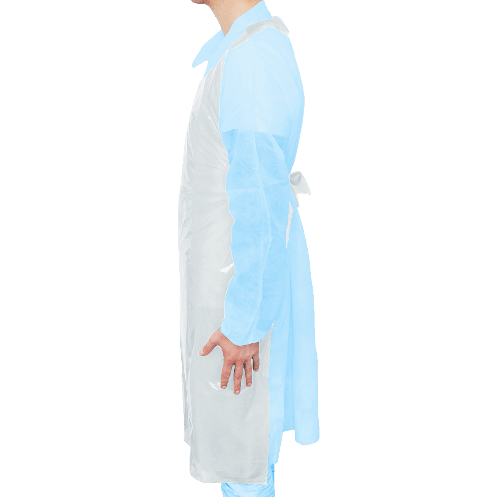 MaiMed-Apron Light PE, grembiule in PE 75x120 cm bianco, 100 pezzi/confezione, bloccato, superficie liscia | Confezione (100 pezzi)