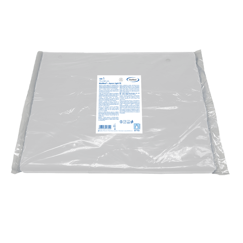 MaiMed-Apron Light PE, grembiule in PE 75x120 cm bianco, 100 pezzi/confezione, bloccato, superficie liscia | Confezione (100 pezzi)