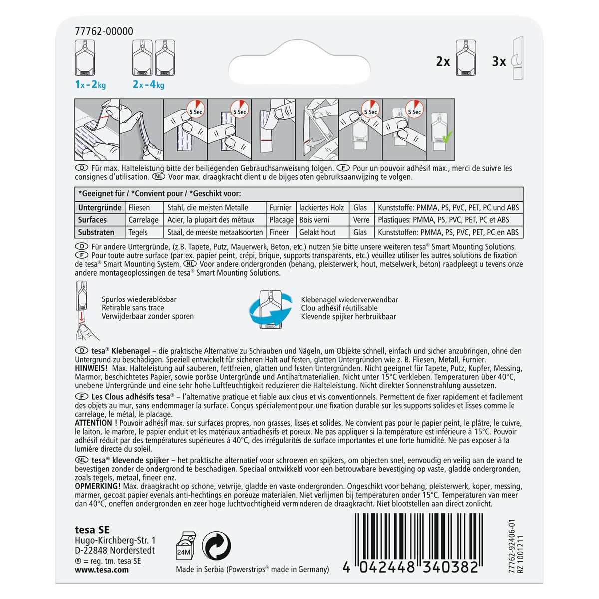 tesa Klebenagel für Fliesen und Metall, weiß, bis 2 kg