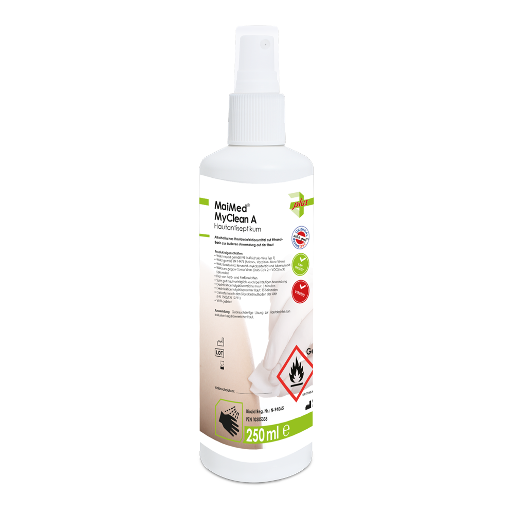 MaiMed MyClean Un antisettico per la pelle con testina spray, incolore, 250 ml/flacone. | Bottiglia (250 ml)