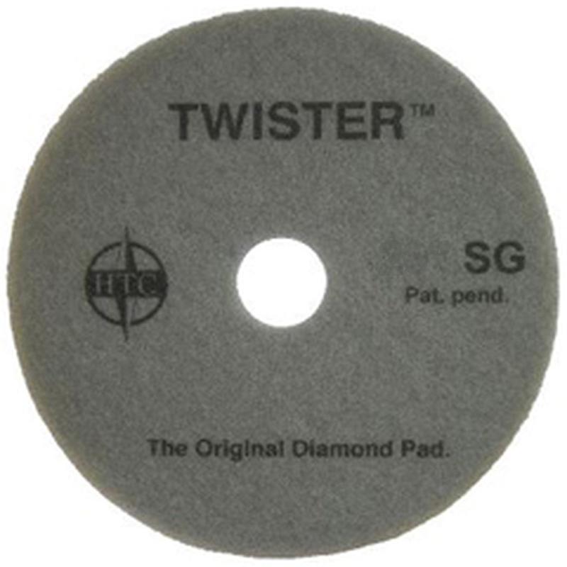 Das Twister Pad 10000 von Diversey Deutschland GmbH & Co. OHG ist ein runder, grauer Pad mit "TWISTER SG", "HTC", "Pat. pend." und "The Original Diamond Pad" Aufdruck - ideal zum Reinigen und Polieren von Hartböden für brillanten Glanz.