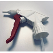 Un primo piano del Dr. Schnell spruzzatore ROSSO/BIANCO con ugello schiumogeno (1 pezzo) di DR.SCHNELL GmbH & Co. KGaA - un accessorio per spruzzatori manuali con regolazione continua, su sfondo chiaro.