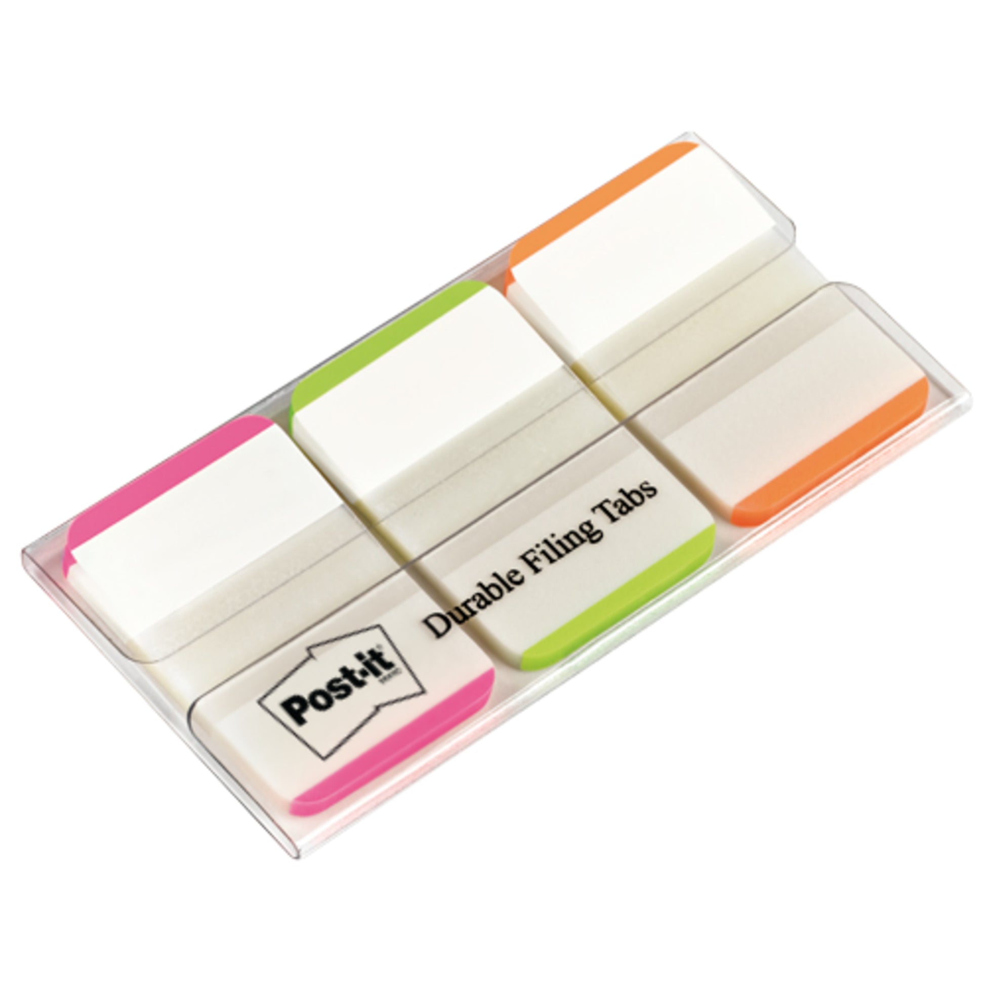Eine Packung 3M Post-it® Index Strong Ablagetabs, Standardgröße (25,4 mm x 38,1 mm), enthält 66 Klebestreifen in verschiedenen Farben, sauber verpackt in einem Spender der 3M Deutschland GmbH.