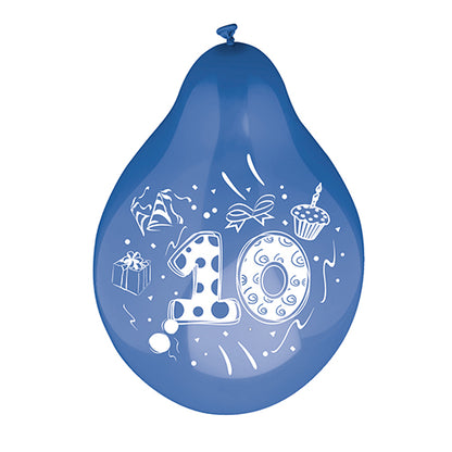 Un palloncino numerico della PAPSTAR GmbH (Ø 25 cm, assortito per colore) con numero bianco '10', scatola regalo, cappello da festa, cupcake e coriandoli - ideale per le celebrazioni del decimo compleanno o anniversario.