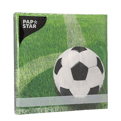 PAPSTAR GmbH 20 tovaglioli, 33x33 cm, 3 veli, 1/4 piega Design Set 4: pallone da calcio bianco e nero su prato verde con linea di campo bianca.