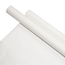 Un rotolo di tovaglia PAPSTAR di carta, 8 m x 118 cm, bianca (PAPSTAR GmbH), è presentato su un foglio abbinato di tovaglia di carta bianca con superficie liscia e finemente strutturata su sfondo bianco.