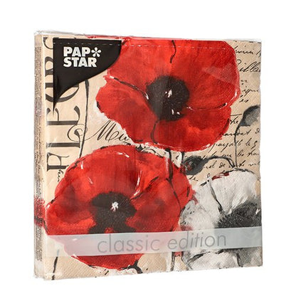 La PAPSTAR GmbH offre un pacchetto da 20 tovaglioli a 3 strati (33x33cm, 1/4 piegato) nel design set 5 floreale.