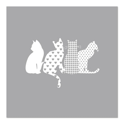 Quattro silhouette di gatti bianchi con motivi diversi adornano questi PAPSTAR GmbH 20 tovaglioli, 33x33 cm, 3-strati, 1/4 piegato design set 5.
