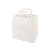 Una PAPSTAR borsa di carta bianca (25x26x17 cm) con manico di PAPSTAR GmbH, fotografata singolarmente su sfondo bianco.