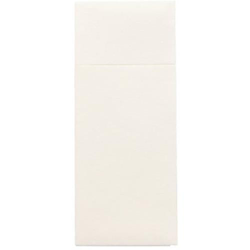 Le buste per posate Starpak 480 sono buste rettangolari color crema in Airlaid (40 x 33 cm) con aletta e piega per posate, ideali per la presentazione igienica delle posate. Marca: Starpak. Raffigurato su sfondo bianco semplice.