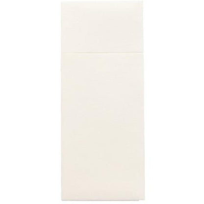 Le buste per posate Starpak 480 sono buste rettangolari color crema in Airlaid (40 x 33 cm) con aletta e piega per posate, ideali per la presentazione igienica delle posate. Marca: Starpak. Raffigurato su sfondo bianco semplice.