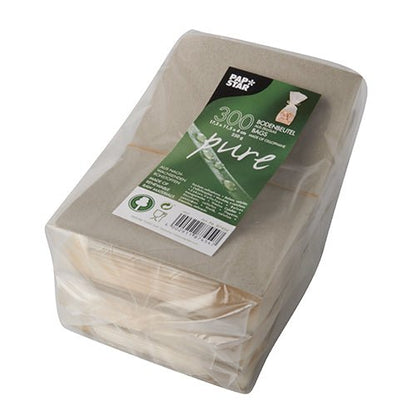 Una confezione trasparente con 300 pezzi di sacchetti di cellophane "pure" della PAPSTAR GmbH, biodegradabili e compostabili, ideale per confezionamenti sostenibili.