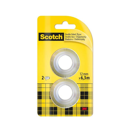La confezione di ricarica del nastro biadesivo Scotch® di 3M Deutschland GmbH contiene 2 rotoli da 12 mm x 6,3 m nel design a scacchi giallo con logo Scotch - ideale come confezione di ricarica pratica per le tue esigenze di adesivi.