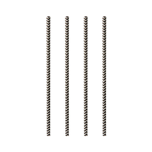 Quattro PAPSTAR 100 cannucce di carta (Ø 6 mm) del marchio PAPSTAR GmbH sono a righe bianche e nere e disposte verticalmente su uno sfondo bianco semplice.