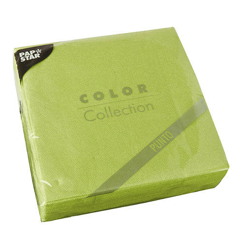 Un pacchetto sigillato di 30 tovaglioli a 2 veli "PUNTO" (38 x 38 cm, 1/4 pieghe) di PAPSTAR della PAPSTAR GmbH, con motivo a pois e confezionati in pellicola trasparente.