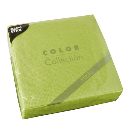 Un pacchetto sigillato di 30 tovaglioli a 2 veli "PUNTO" (38 x 38 cm, 1/4 pieghe) di PAPSTAR della PAPSTAR GmbH, con motivo a pois e confezionati in pellicola trasparente.