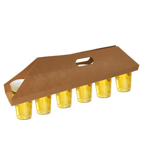 I vassoi da trasporto PAPSTAR "pure" 12x9,5 cm in marrone contengono 6 bicchieri e dispongono di una fessura superiore per un facile trasporto. Prodotti dalla PAPSTAR GmbH, ogni confezione contiene 30 vassoi di cartone ecologici confezionati in pellicola termoretraibile.