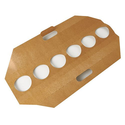I vassoi da trasporto PAPSTAR "pure" (12x9,5 cm, marrone) della PAPSTAR GmbH contengono 6 bicchieri, hanno quattro maniglie rettangolari e sono realizzati in cartone ecologico - perfetti per il trasporto sostenibile delle bevande. Confezione da 30 con pellicola termoretraibile.