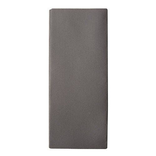 Un tovagliolo Starpak "Premium" antracite (40 x 48 cm, Airlaid, simile al tessuto, piegatura 1/8) da una scatola pieghevole da 100 pezzi è piegato ordinatamente su uno sfondo bianco semplice.