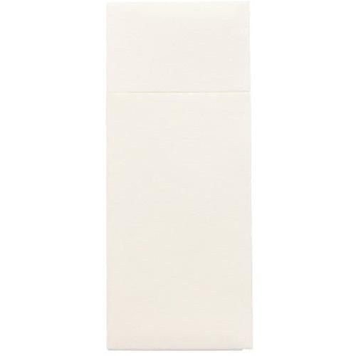 Le bustine per posate Starpak 100, Airlaid 40 cm x 33 cm con piega per posate, presentano un design rettangolare liscio color crema con cucitura orizzontale e sono quindi ideali per l'uso nei ristoranti.