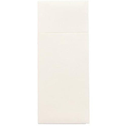 Le bustine per posate Starpak 100, Airlaid 40 cm x 33 cm con piega per posate, presentano un design rettangolare liscio color crema con cucitura orizzontale e sono quindi ideali per l'uso nei ristoranti.