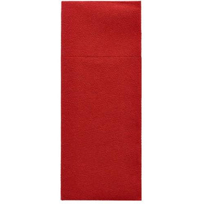 Le bustine per posate Starpak 100 sono tovaglioli di carta Airlaid rossi e strutturati (40 x 33 cm) con piega orizzontale, perfetti per bustine per posate nei ristoranti.