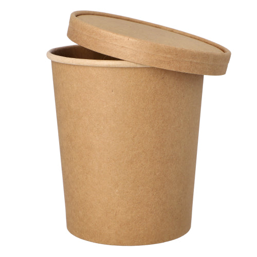 Un bicchiere di zuppa rotondo marrone PAPSTAR (11,5 cm) con coperchio abbinato, ideale per fino a 940 ml di zuppa o bevande calde. Ecologico, 25 pezzi per confezione, ideale per il trasporto - di PAPSTAR GmbH.