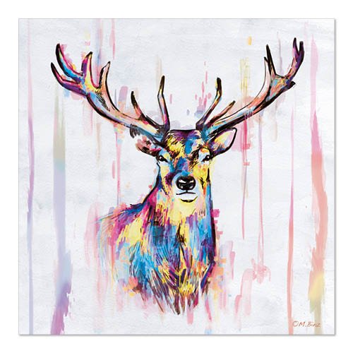 L'immagine vivace di un cervo con tratti blu, gialli, rosa e viola su sfondo bianco è il complemento perfetto per i PAPSTAR 20 tovaglioli, 33x33 cm, 3-strati 1/4 piegato design set 5 della PAPSTAR GmbH per una decorazione da tavola elegante.