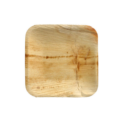 Il PAPSTAR 25 piatti di foglia di palma "pure" della PAPSTAR GmbH è un piatto quadrato e piatto in foglia di palma naturale con venature del legno uniche e variazioni di colore su sfondo bianco - ideale per un pasto ecologico.