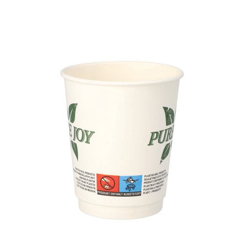 Il PAPSTAR bicchiere doppelwandig (8 cm, bianco, "Pura Gioia") della PAPSTAR GmbH ha un design a foglia verde, simboli ecologici nella parte inferiore e offre una scelta ecologica nella confezione da 20 pezzi.