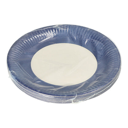 Una confezione di PAPSTAR 20 piatti, cartone rotondo Ø 23 cm della PAPSTAR GmbH viene presentata in un imballaggio di plastica trasparente su uno sfondo bianco semplice – ideale per eventi.