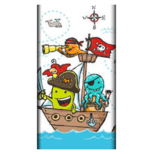 Cartoon nave dei pirati con allegri abitanti del mare, tra cui una figura gialla, un uccello rosso e un polpo blu. Con balena e bussola - ideale come PAPSTAR tovaglia, carta (120 x 180 cm) della PAPSTAR GmbH per una decorazione da tavola elegante.