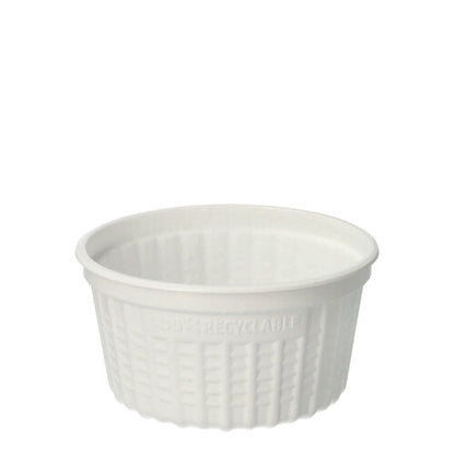 Un bicchiere da zuppa Starpak 25, PP "To Go" Ø 11,5 cm in bianco con superficie strutturata e scritta "100% RICICLABILE" sul lato, capacità di 500 ml, rappresentato vuoto su sfondo bianco.