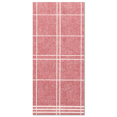 Die Kitchen Craft Serviette „ROYAL Collection“ (48x33 cm, 1/6 Falz) der PAPSTAR GmbH zeigt ein rot-weiß kariertes Raster mit parallelen Linien – ideal für eine stilvolle Tischdekoration – flach auf weißem Untergrund.