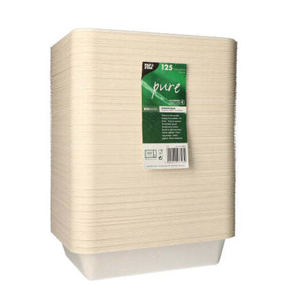 Un set di 125 PAPSTAR ciotole sigillanti in canna da zucchero di PAPSTAR GmbH. Biodegradabile e confezionato ecologicamente, ideale per scelte sostenibili. Con etichetta verde-bianca "pure" per utenti consapevoli dell'ambiente.