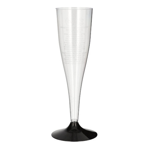 I bicchieri a stelo Starpak 20 per vino bianco, in polistirolo trasparente, si distinguono per il loro design elegante con calice alto e base nera - perfetti per feste eleganti.