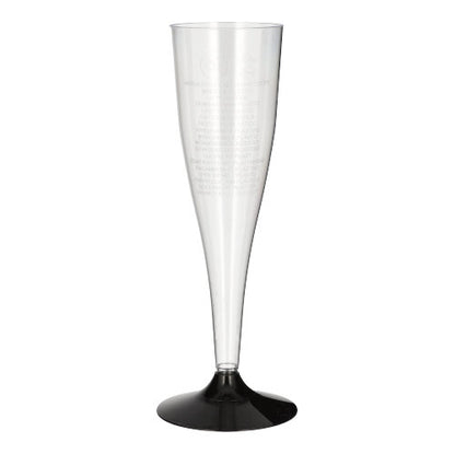 I bicchieri a stelo Starpak 20 per vino bianco, in polistirolo trasparente, si distinguono per il loro design elegante con calice alto e base nera - perfetti per feste eleganti.