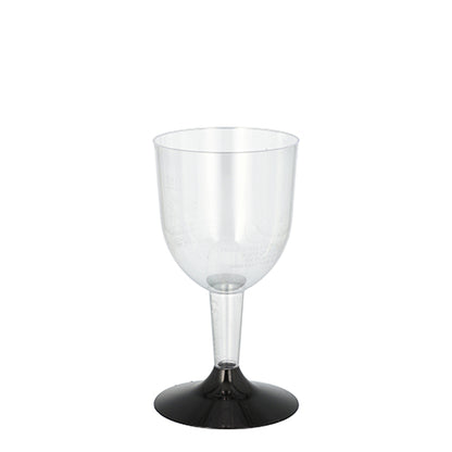 I bicchieri a stelo Starpak 20 per vino bianco, in polistirolo trasparente con stelo e base nera, sono perfetti per servire vino bianco o altri bicchieri a stelo in ogni occasione.