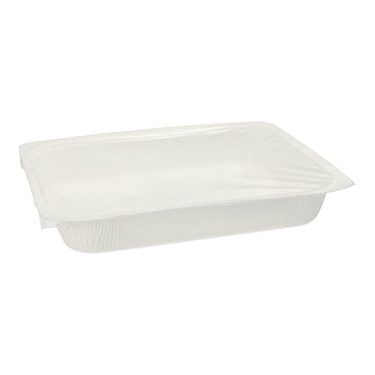 Le ciotole sigillanti Starpak 180 sono contenitori rettangolari bianchi in carta da 1200 ml (4,2 x 18,9 x 24,8 cm) con coperchio trasparente sicuro, perfetti per soluzioni di imballaggio innovative; raffigurati vuoti su sfondo bianco.