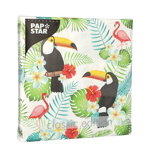 PAPSTAR GmbH 20 tovaglioli, 33x33 cm, 3 strati, 1/4-piega Design Set 1 - ideale per una decorazione da tavola elegante con un motivo tropicale vivace.