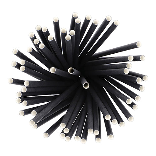 Vista dall'alto di PAPSTAR 500 cannucce Shake di carta Ø 8 mm · 25 cm della PAPSTAR GmbH, disposte radialmente con le estremità bianche verso l'esterno; Queste cannucce di carta ecologiche e biodegradabili sono cannucce di carta ecologiche.