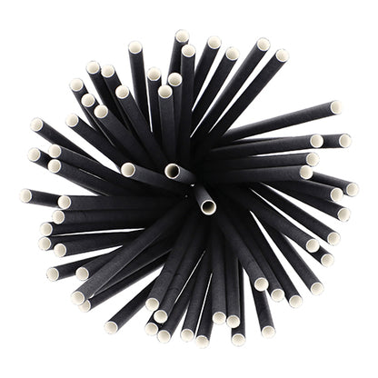 Vista dall'alto di PAPSTAR 500 cannucce Shake di carta Ø 8 mm · 25 cm della PAPSTAR GmbH, disposte radialmente con le estremità bianche verso l'esterno; Queste cannucce di carta ecologiche e biodegradabili sono cannucce di carta ecologiche.