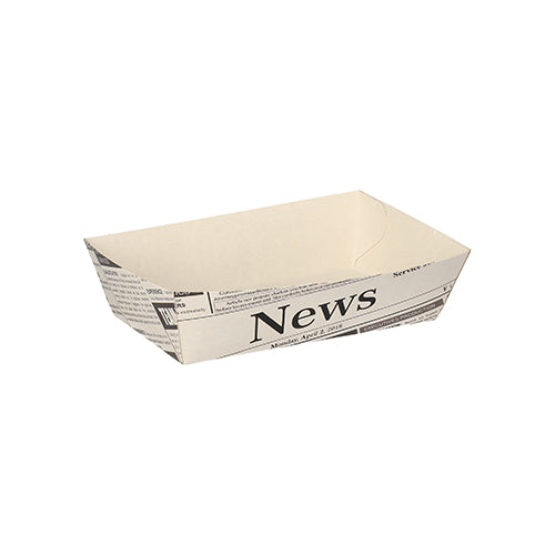 Die PAPSTAR 50 Pommes-Frites-Schalen weiss „Newsprint“ der PAPSTAR GmbH sind rechteckige, flache Papierschalen im auffälligen „News“-Design – ideal zum Servieren von Pommes Frites bei jeder Grillparty.