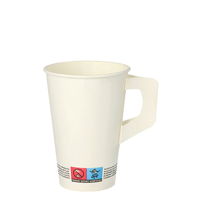 Il bicchiere Starpak 80, cartone con manico, bianco di Starpak è un bicchiere di carta monouso bianco con manico piatto e marcature sul fondo - perfetto per feste e pratico come bicchiere monouso.