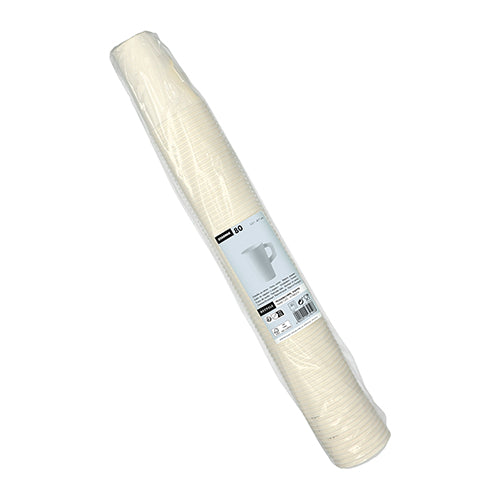 Una confezione di 80 bicchieri di carta Starpak bianchi con manico, impilati in un involucro - ideale per feste e riunioni di ogni tipo.