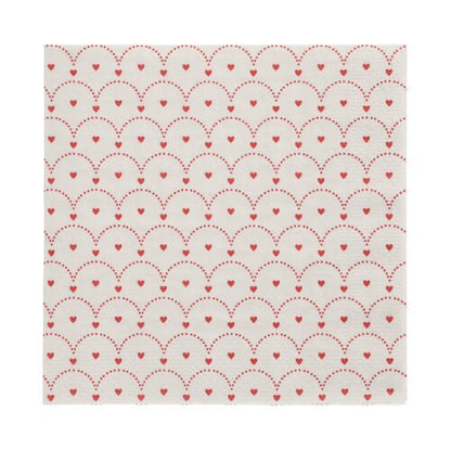 I tovaglioli a 3 strati di PAPSTAR GmbH (confezione da 20, 33x33 cm) mostrano un design di linee ondulate punteggiate di rosso con piccoli cuori rossi in ogni forma ondulata.