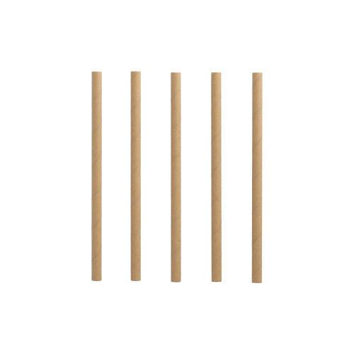 Cinque cannucce da cocktail marroni PAPSTAR 500 (carta, Ø 7 mm, 15 cm) della PAPSTAR GmbH sono disposte verticalmente in fila su uno sfondo bianco semplice.